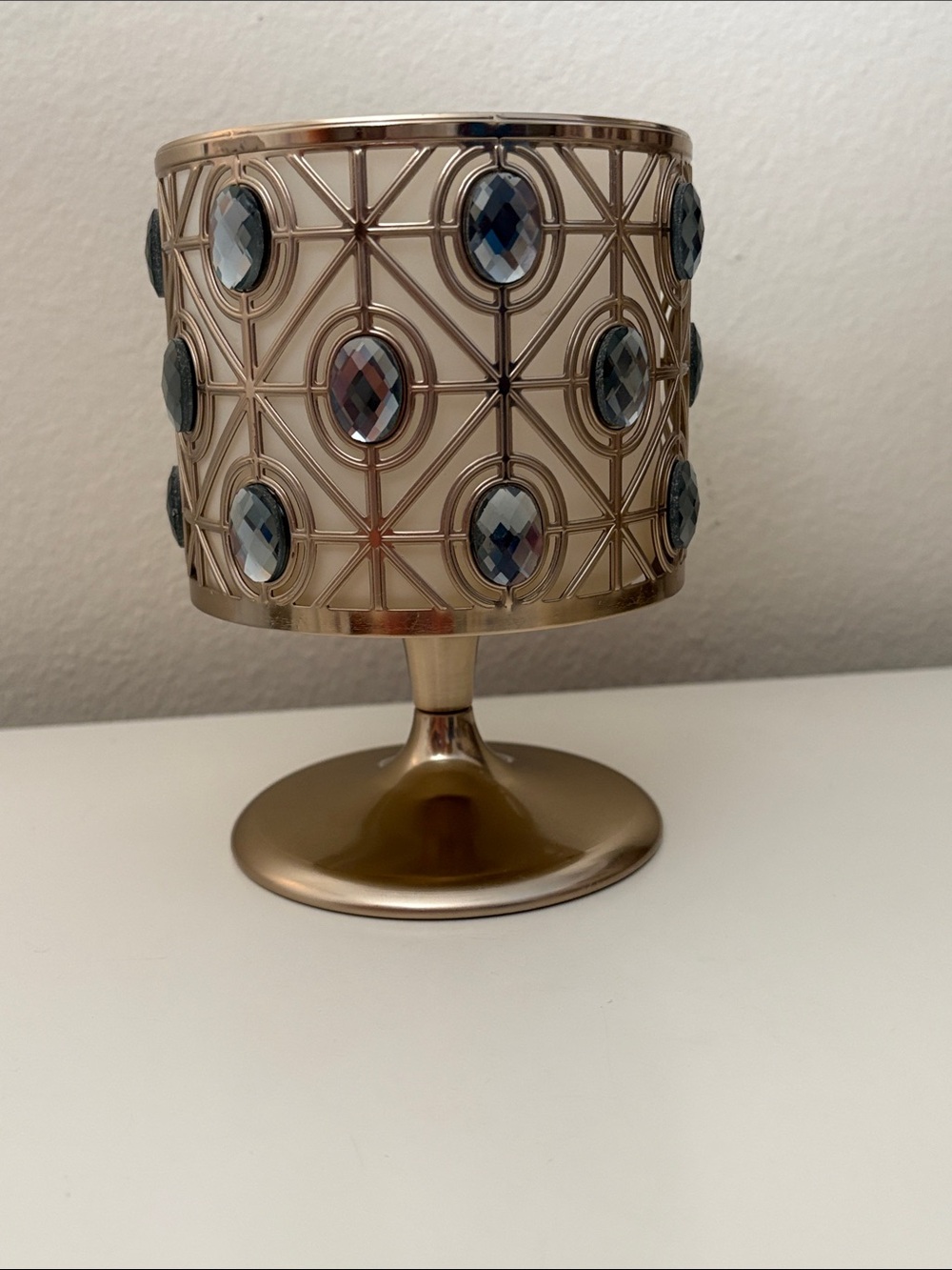 Bath & Body Works brass-gold candle holder with stunning crystal accents!